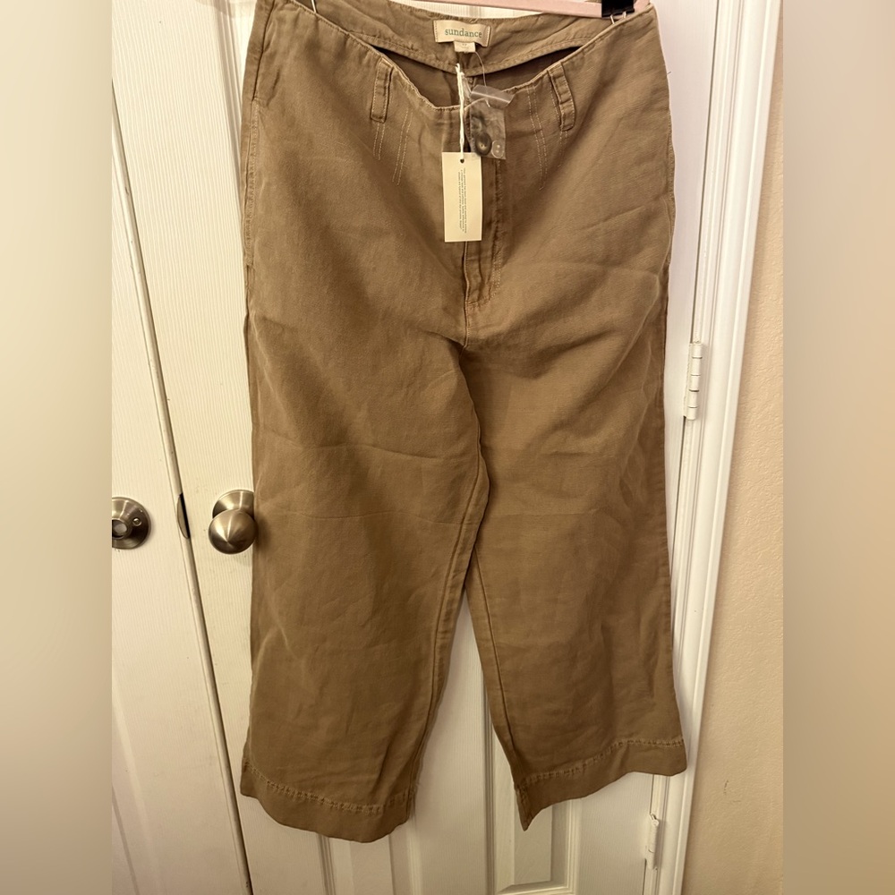 New Sundance brown pant linen blend women’s size 12 beach BoHo Wide Leg
